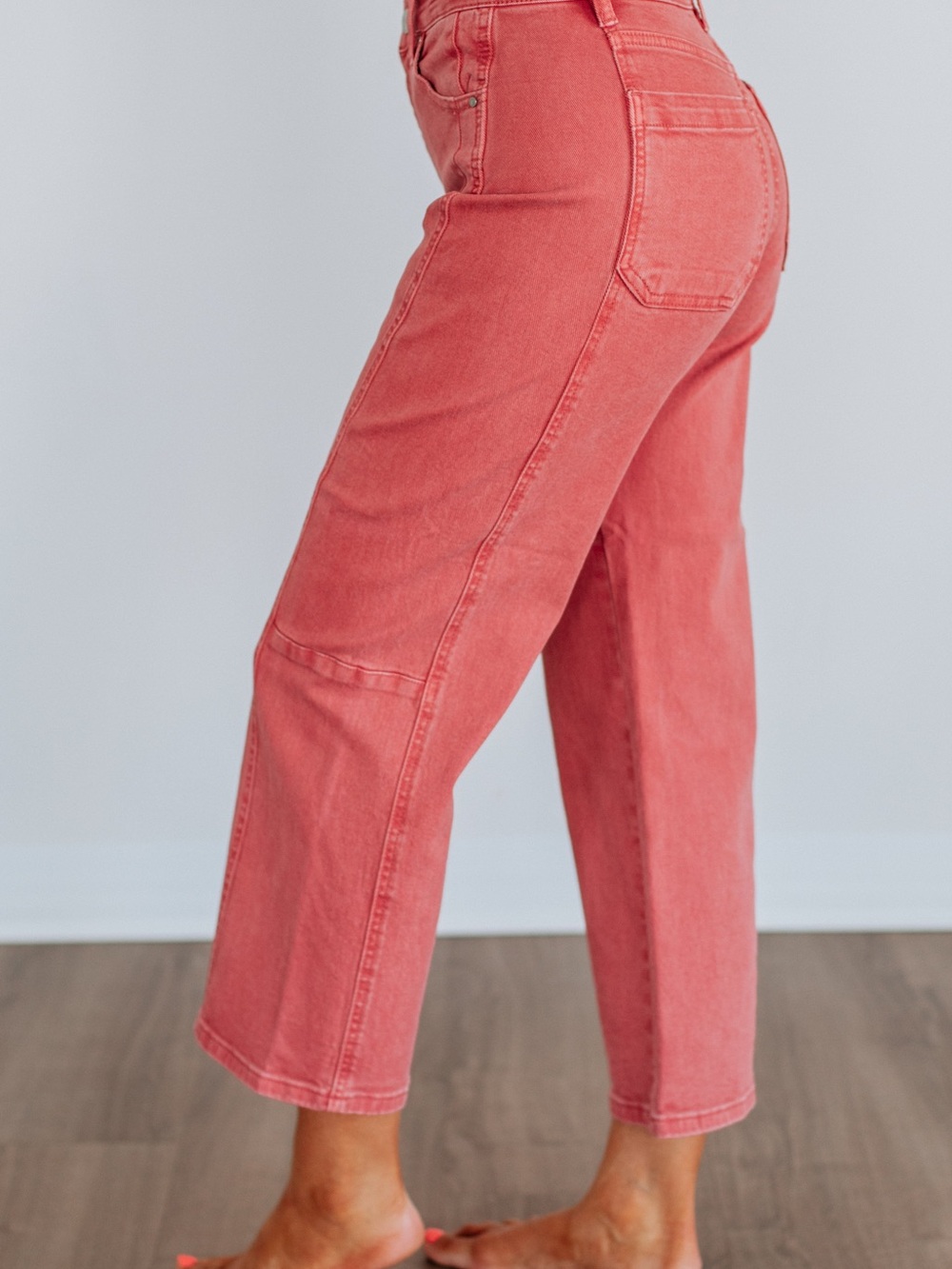 Risen Cropped Jeans High-Rise Rust Peach Denim - Picture 2 of 9